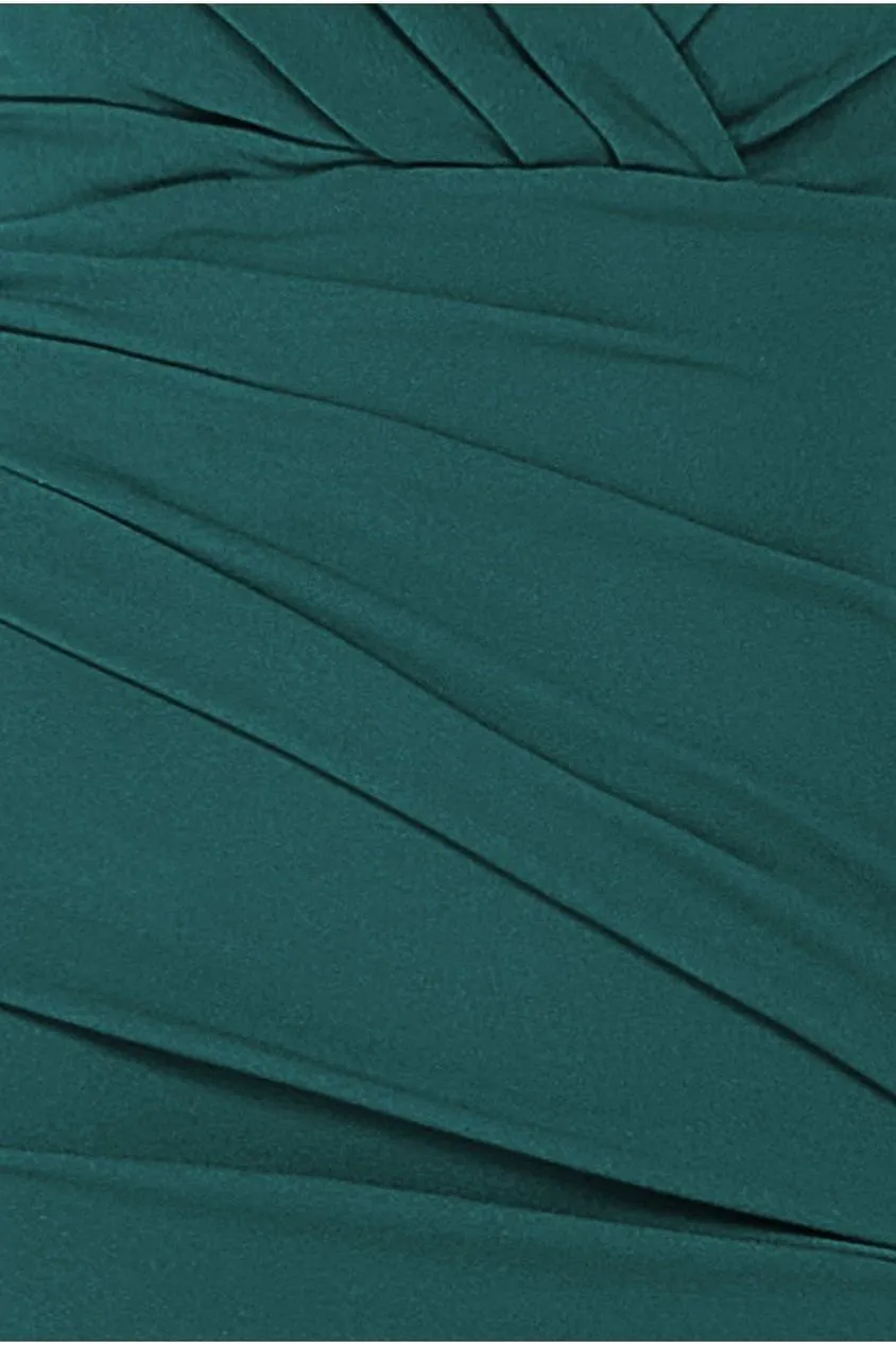 Goddiva Scuba Bardot Pleated Midi Dress - Emerald Green