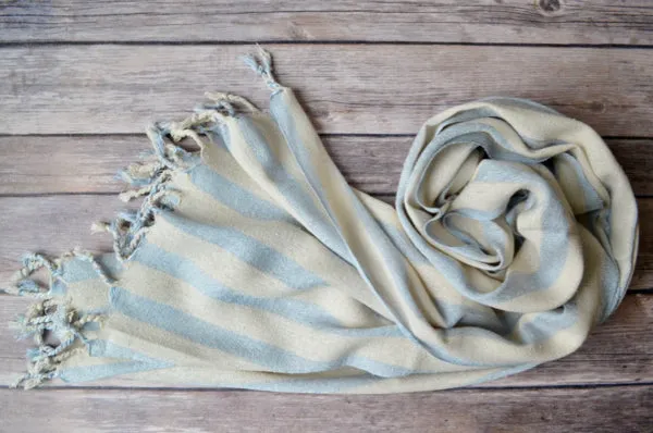 Hand-loomed Silk Scarf - Blue Stripe