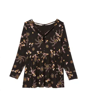 Heather Babydoll Top with Criss Cross Neckline | Black / Pink