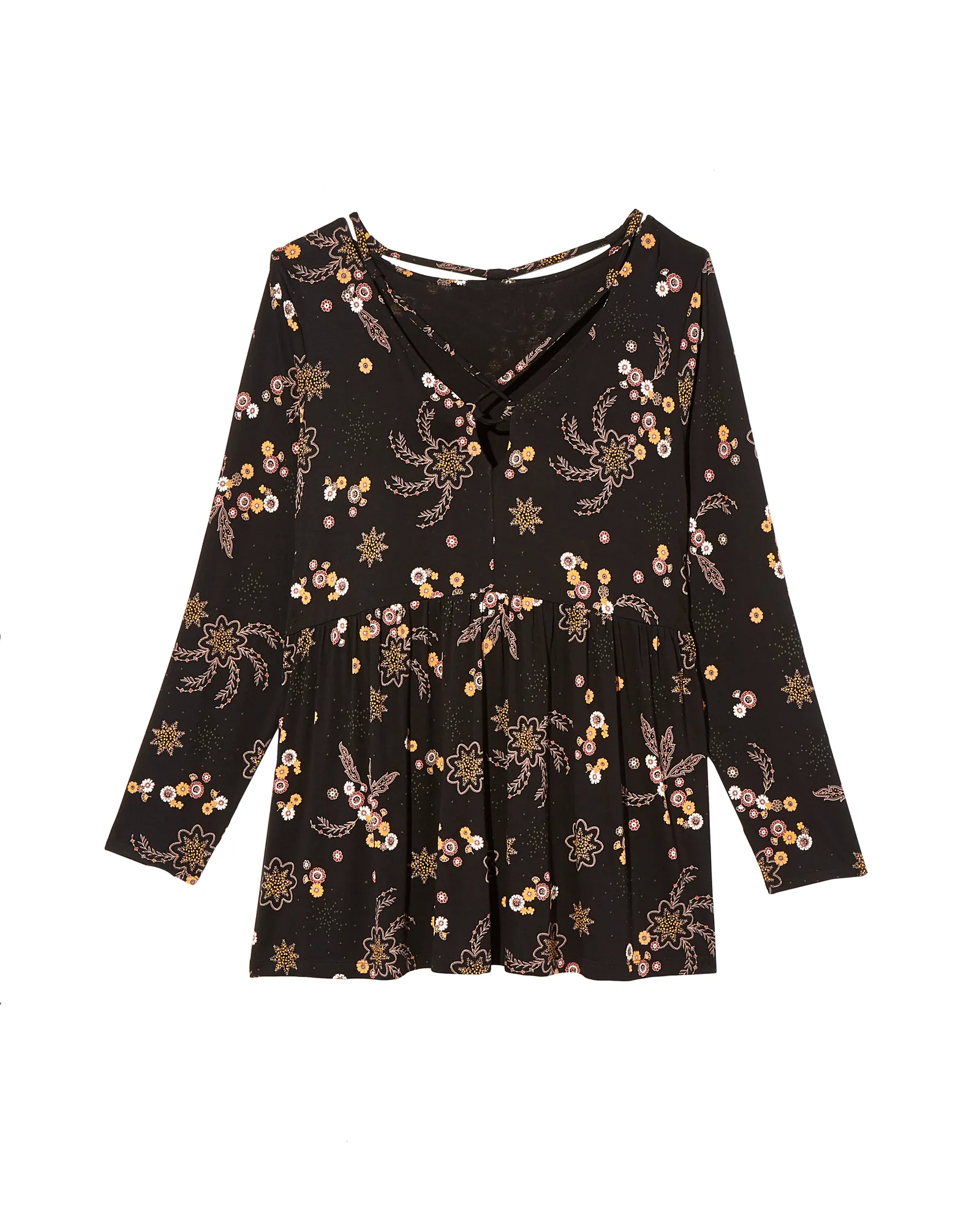 Heather Babydoll Top with Criss Cross Neckline | Black / Pink