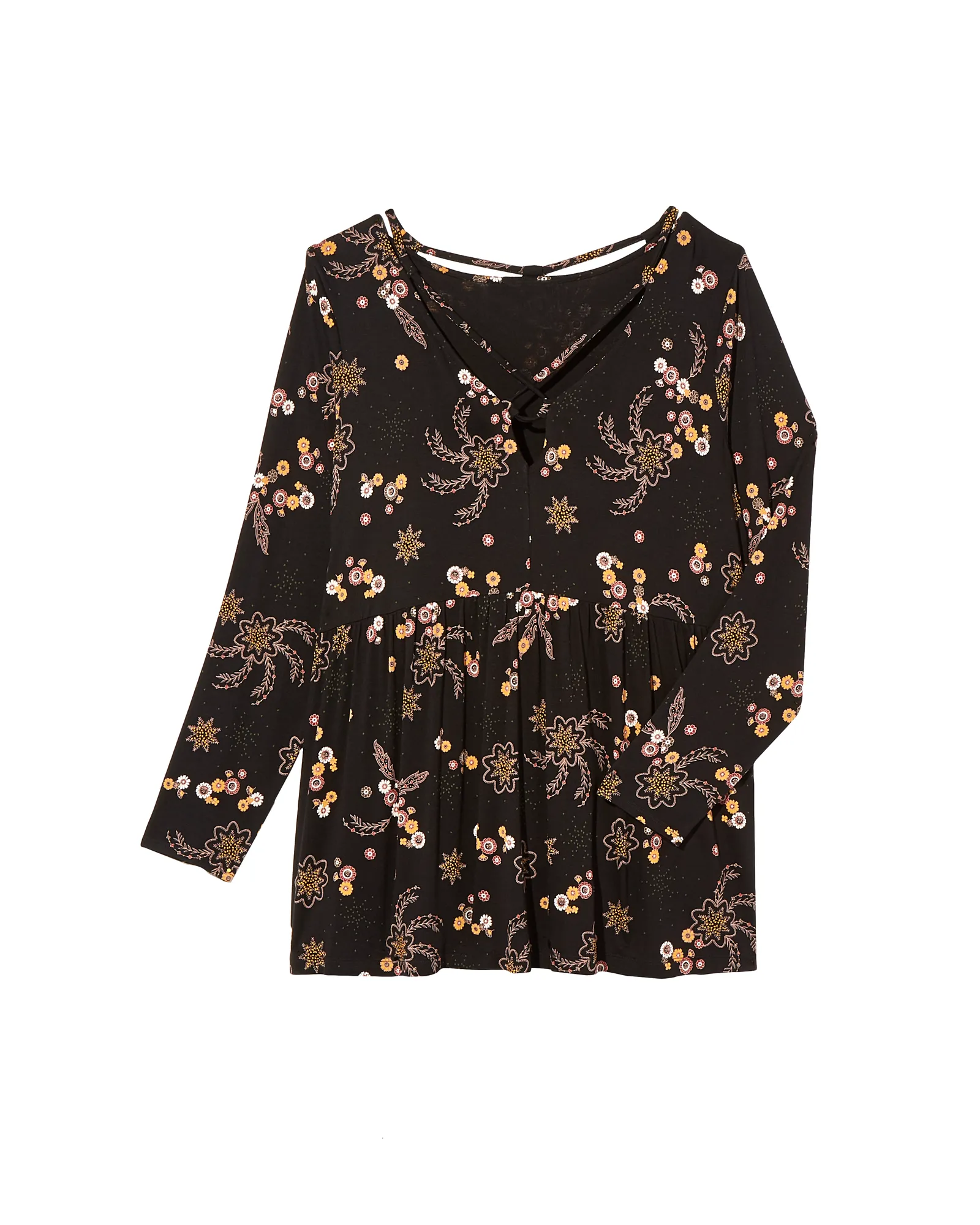 Heather Babydoll Top with Criss Cross Neckline | Black / Pink