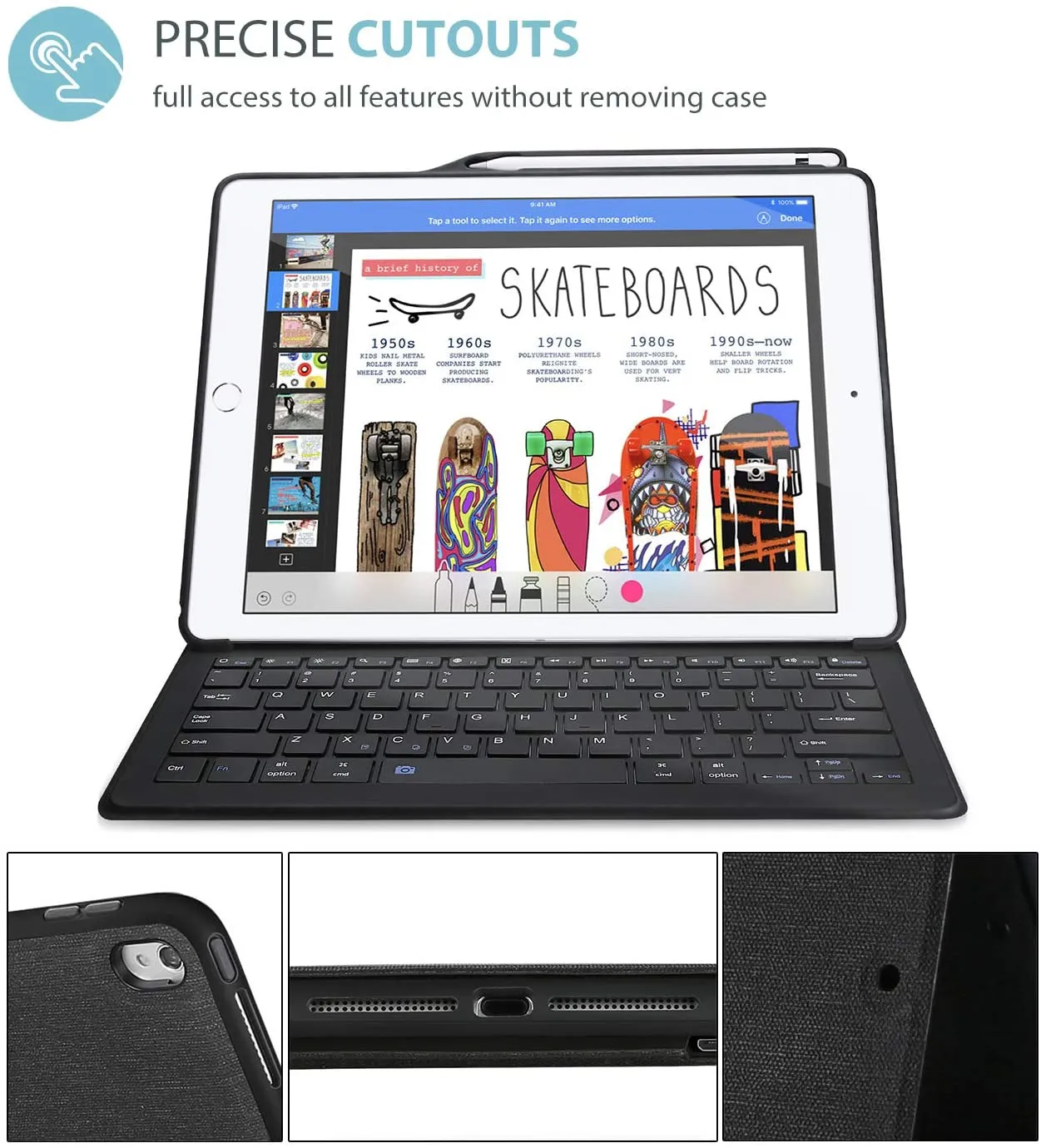 iPad Pro 12.9" (1st Gen/2nd Gen) Keyboard Case with Apple Pencil Holder | ProCase