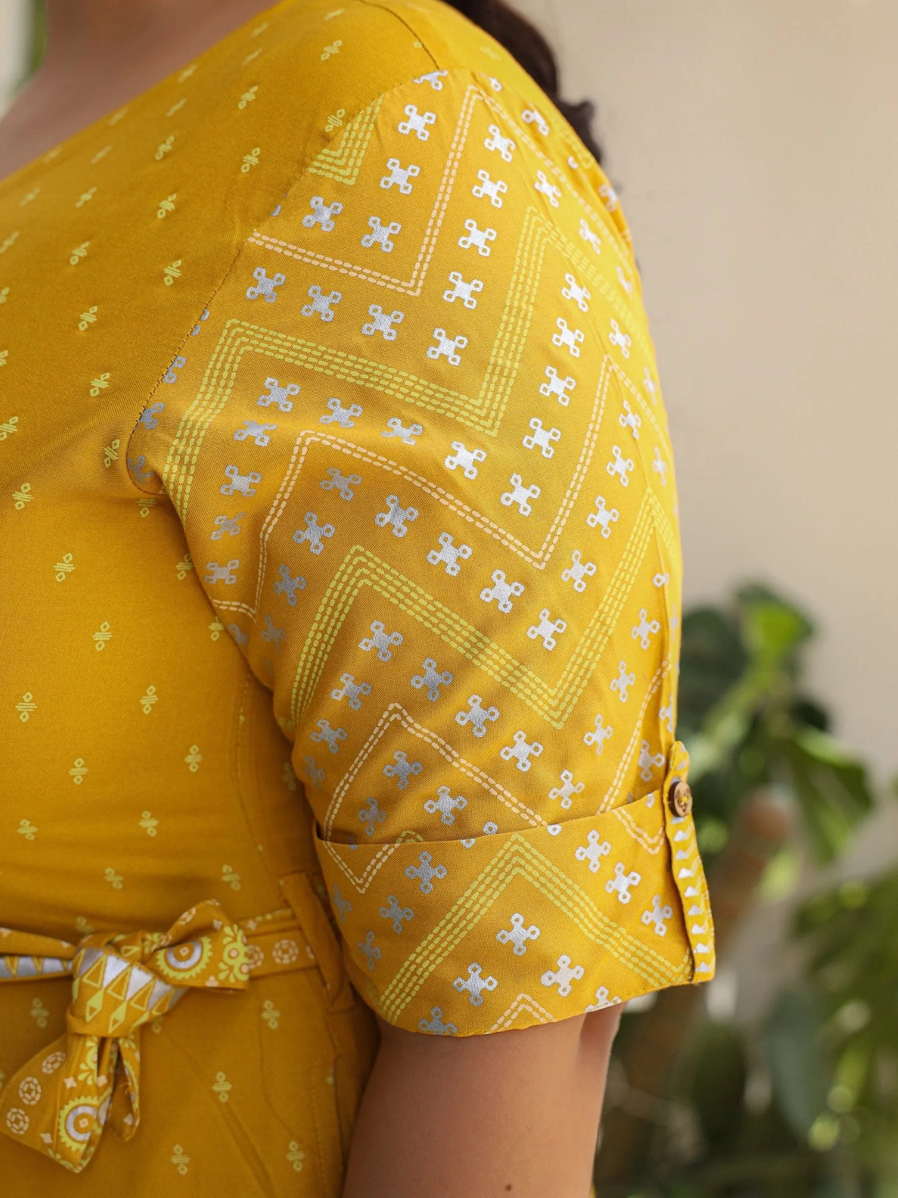 Jashvi Mustard Ethnic Motif Printed Rayon Flex Jumpsuit.