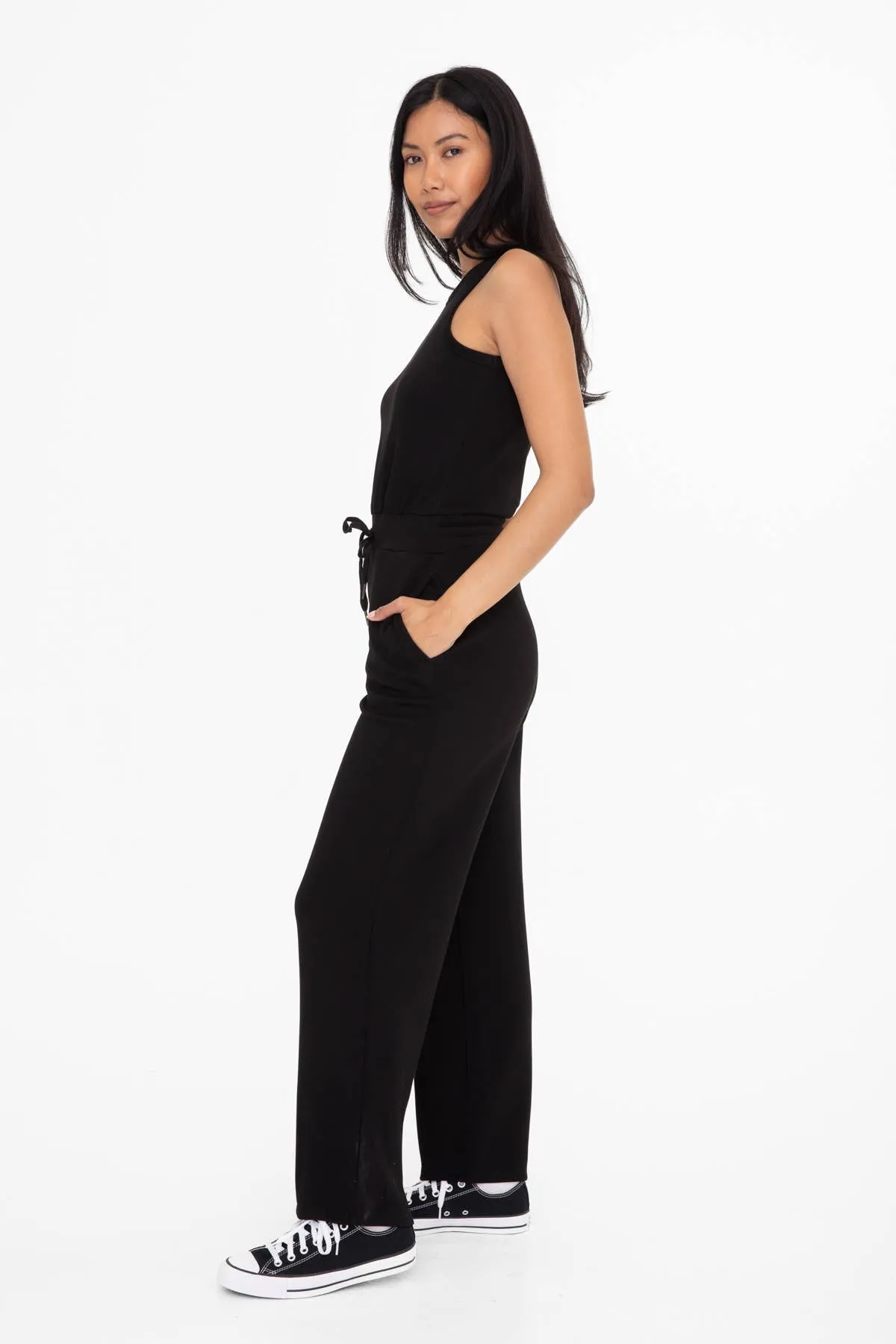 Keyhole Back Jumpsuit: BLACK
