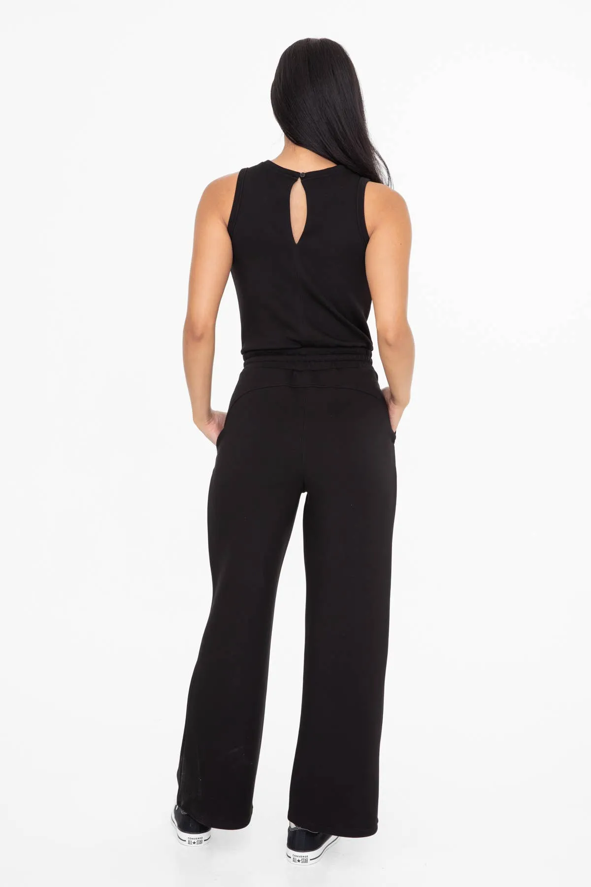 Keyhole Back Jumpsuit: BLACK
