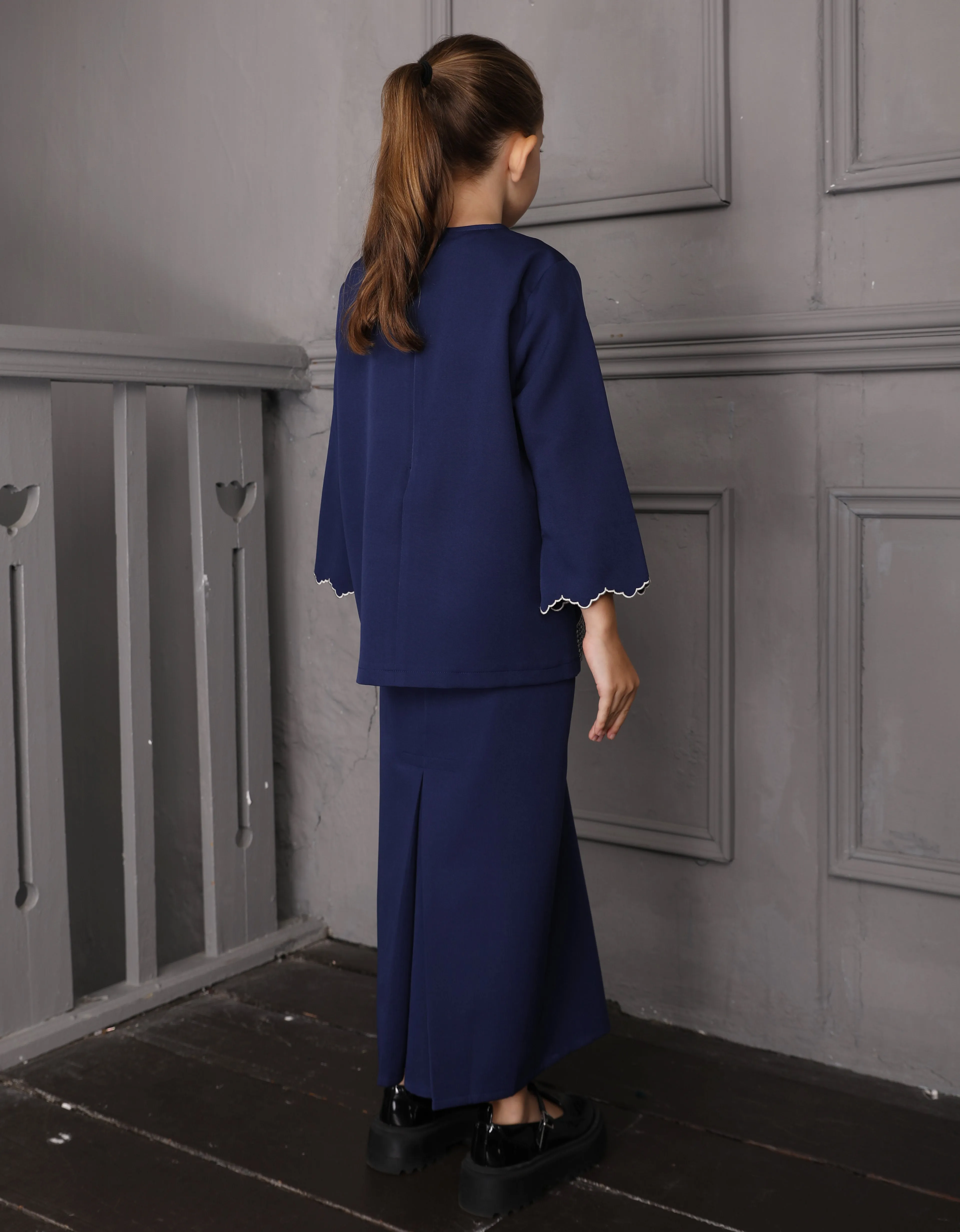 KIDS BAJU KURUNG KEDAH AGNES (NAVY BLUE)