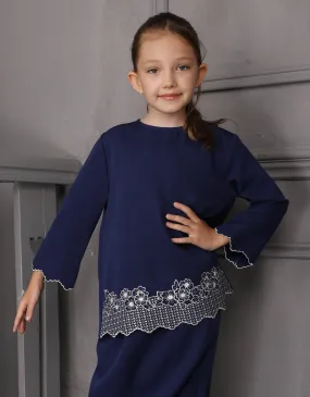KIDS BAJU KURUNG KEDAH AGNES (NAVY BLUE)