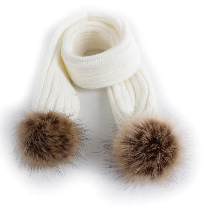 Kids Scarf Pompom Winter Warm Children Toddler Scarves Outdoor Solid Color Knitted Baby Girl Boy Scarf