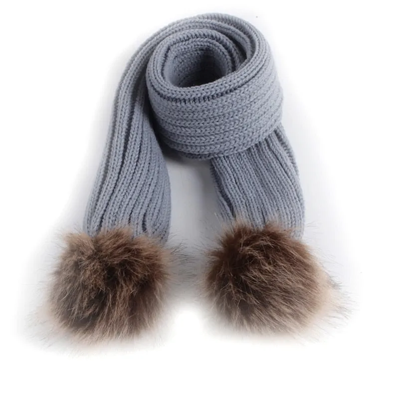 Kids Scarf Pompom Winter Warm Children Toddler Scarves Outdoor Solid Color Knitted Baby Girl Boy Scarf