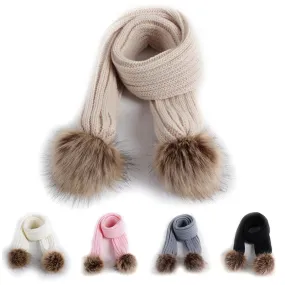Kids Scarf Pompom Winter Warm Children Toddler Scarves Outdoor Solid Color Knitted Baby Girl Boy Scarf