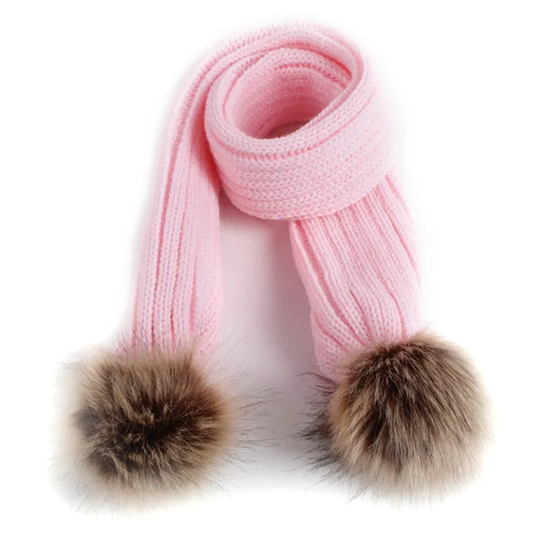 Kids Scarf Pompom Winter Warm Children Toddler Scarves Outdoor Solid Color Knitted Baby Girl Boy Scarf