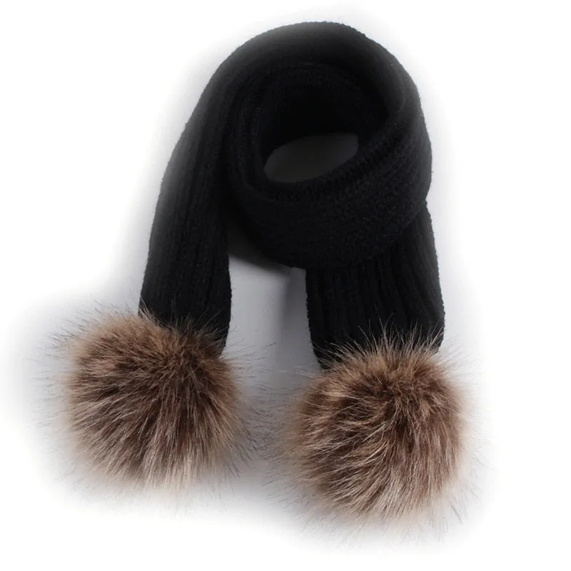 Kids Scarf Pompom Winter Warm Children Toddler Scarves Outdoor Solid Color Knitted Baby Girl Boy Scarf