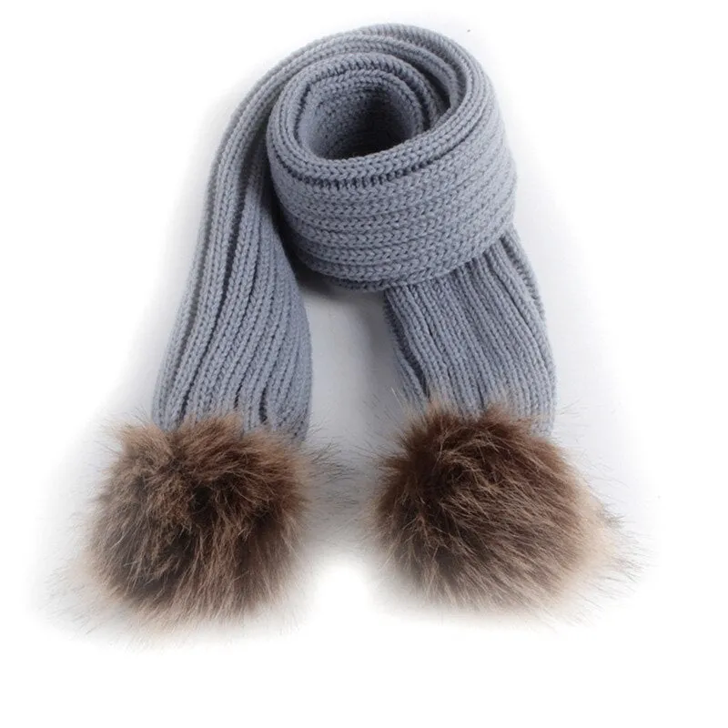 Kids Scarf Pompom Winter Warm Children Toddler Scarves Outdoor Solid Color Knitted Baby Girl Boy Scarf