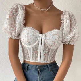 KittenAlarm - Cassie Sweetheart Floral Hook And Eye Crop Top