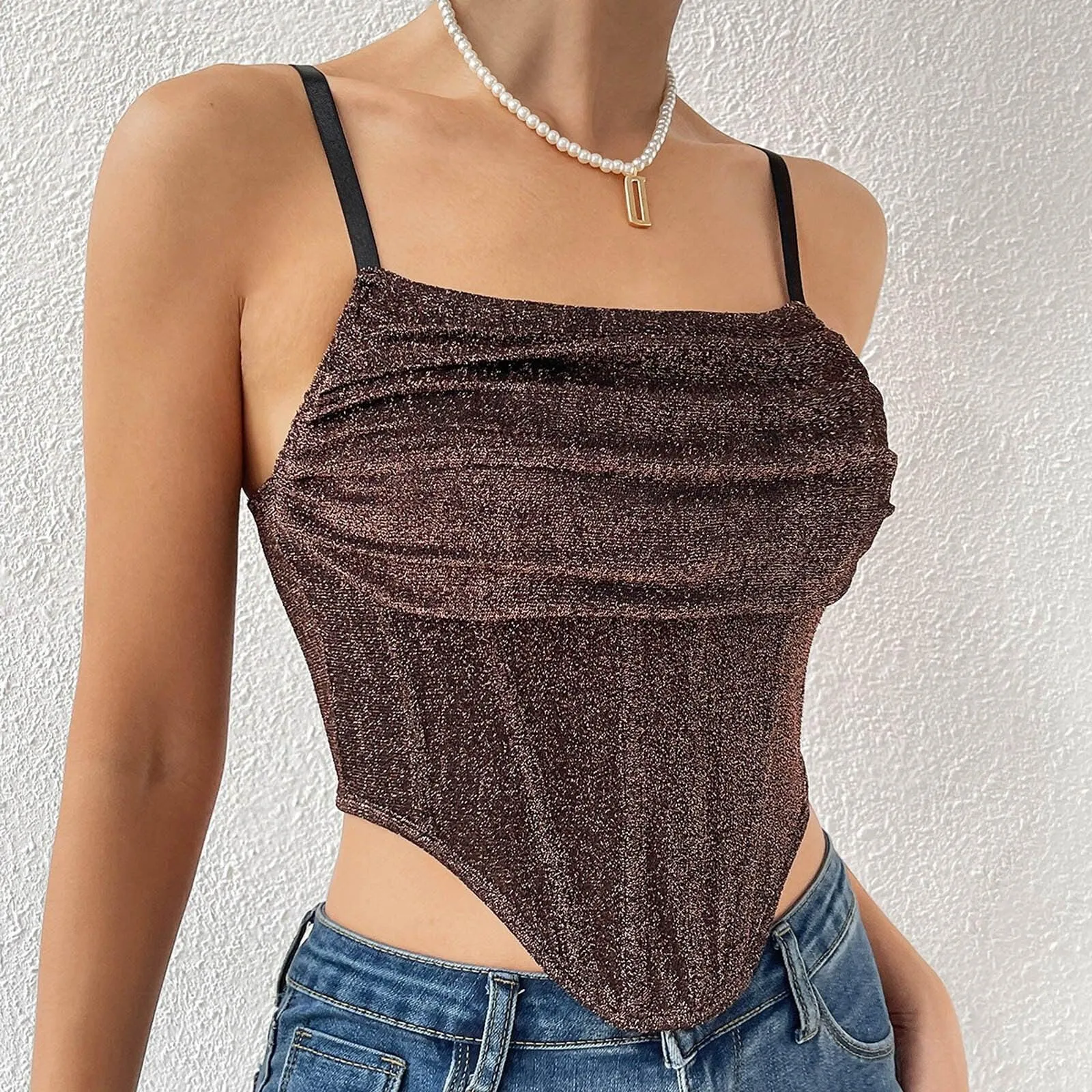 KittenAlarm - Evie Sleeveless Glitter Asymmetrical Cropped Corset Top