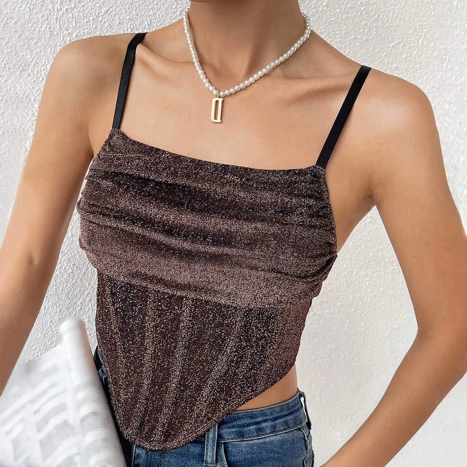 KittenAlarm - Evie Sleeveless Glitter Asymmetrical Cropped Corset Top