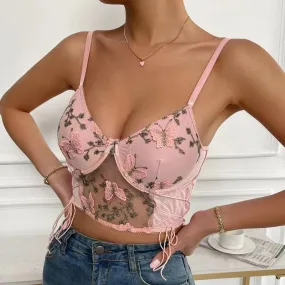 KittenAlarm - Hanna Floral & Butterfly Embroidered Tank Top