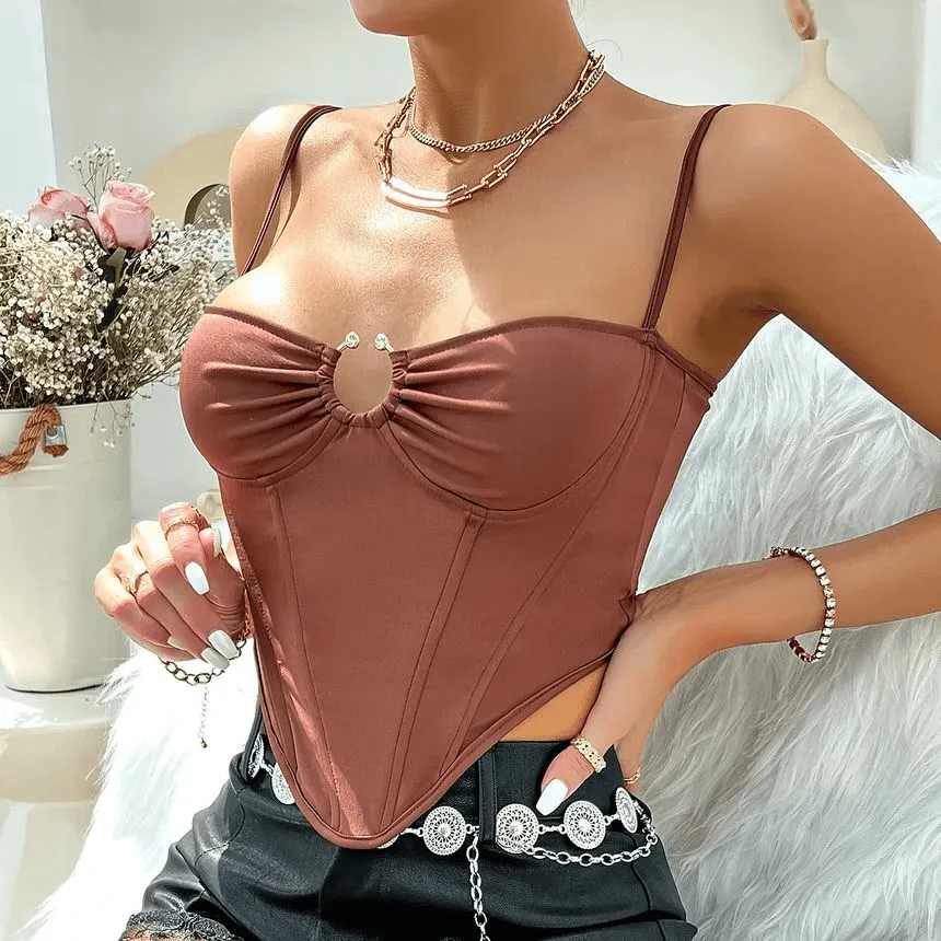 KittenAlarm - Nora Rhinestone Hoop Crop Corset Top