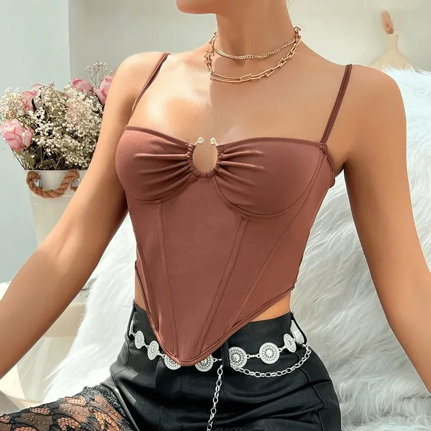 KittenAlarm - Nora Rhinestone Hoop Crop Corset Top