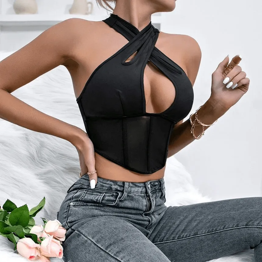 KittenAlarm - Rebeckah Halter Neck Cutout Corset Top