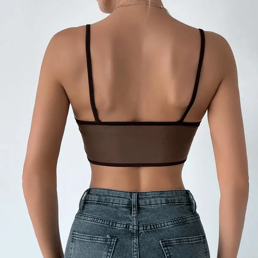 KittenAlarm - Willa Spaghetti Strap Two Tone Tie Front Panel Bustier Top