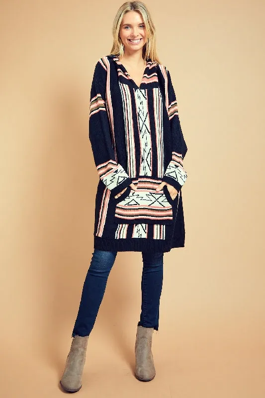 L Love Long Tunic Hoodie Sweater - Black