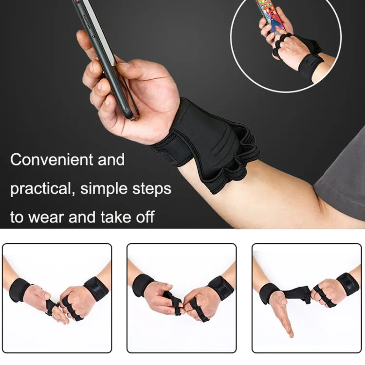 L Weightlifting Dumbbell Horizontal Bar Anti-cocoon Anti-slip Wrist Fitness Four-finger Gloves(Black)