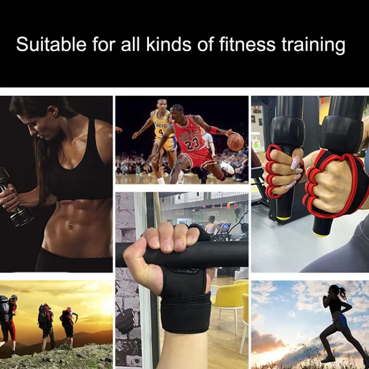 L Weightlifting Dumbbell Horizontal Bar Anti-cocoon Anti-slip Wrist Fitness Four-finger Gloves(Black)