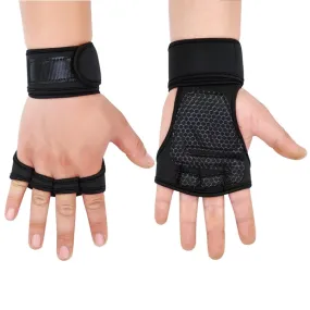 L Weightlifting Dumbbell Horizontal Bar Anti-cocoon Anti-slip Wrist Fitness Four-finger Gloves(Black)