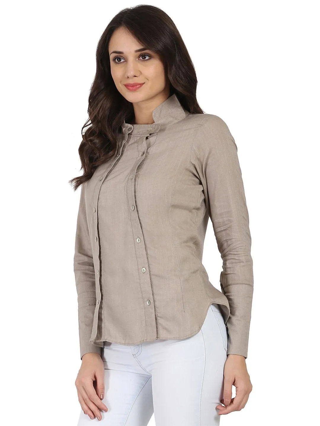 Light Grey Full Sleeve Rayon Slub Tunic
