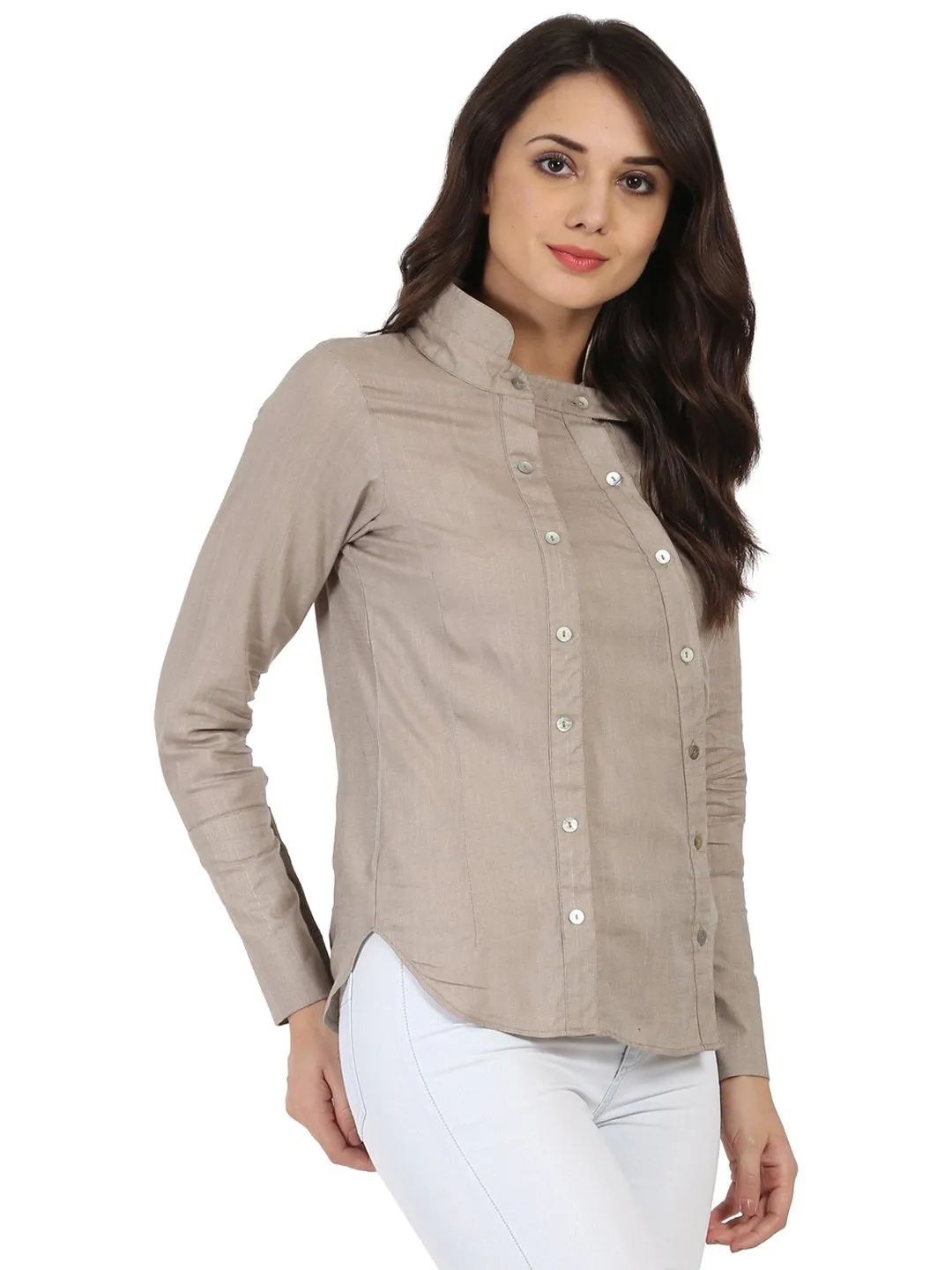 Light Grey Full Sleeve Rayon Slub Tunic