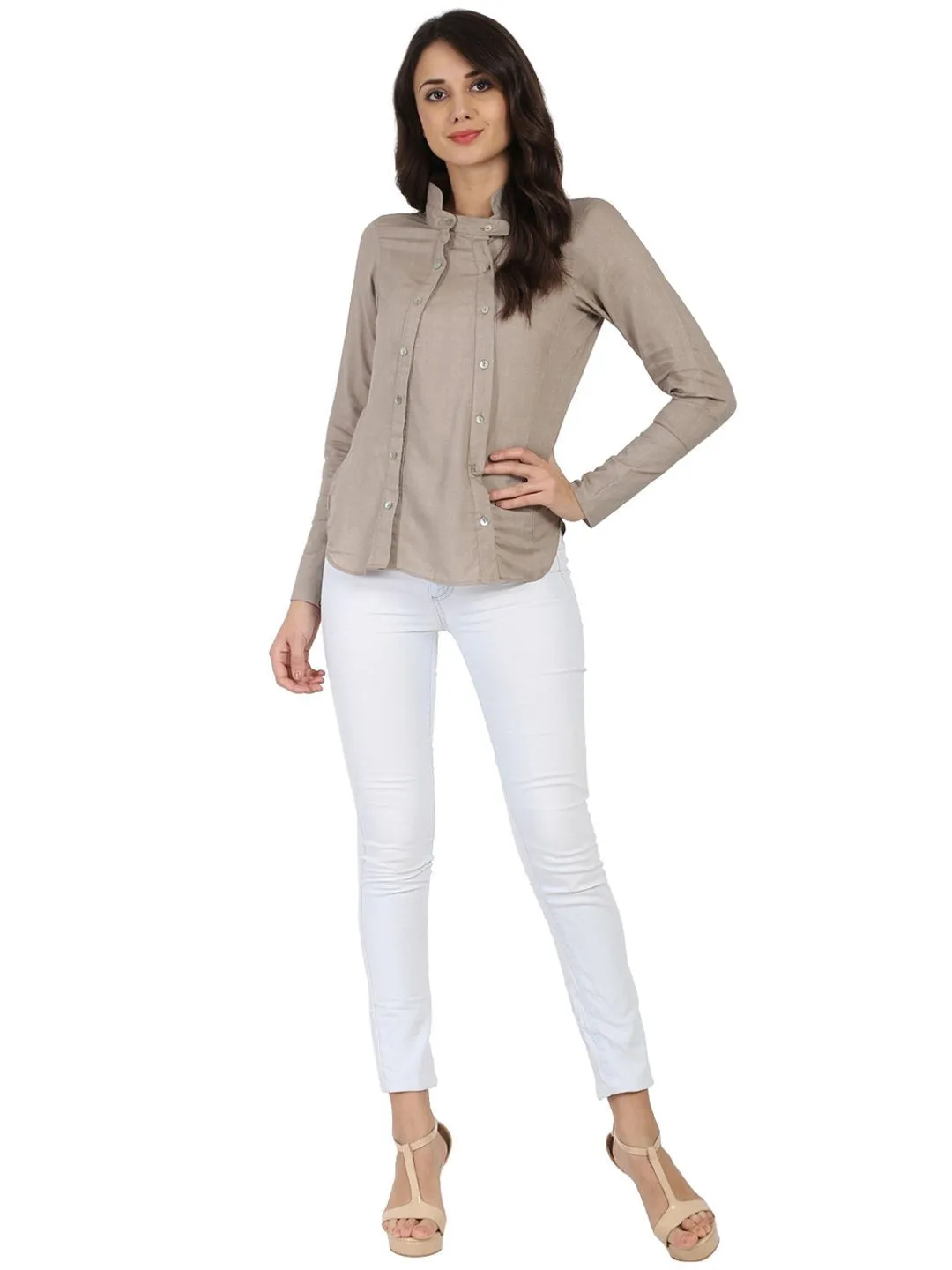 Light Grey Full Sleeve Rayon Slub Tunic