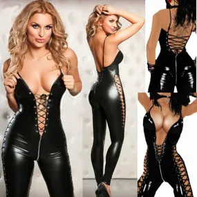 Lingerie Hot Women Prisoners Pu Leather Teddy Babydoll  Lenceria