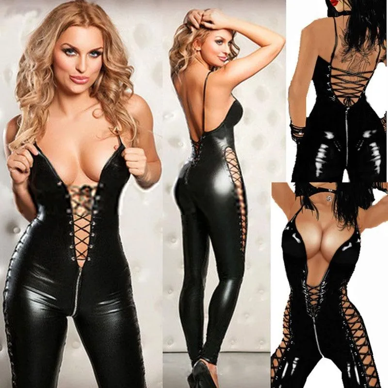 Lingerie Hot Women Prisoners Pu Leather Teddy Babydoll  Lenceria