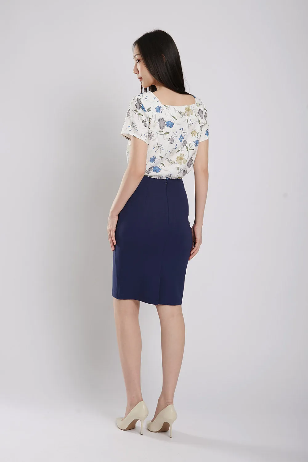 Lisette Pencil Ultra-Stretch Skirt in Navy Blue