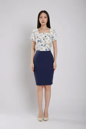 Lisette Pencil Ultra-Stretch Skirt in Navy Blue
