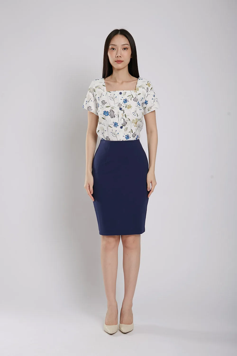 Lisette Pencil Ultra-Stretch Skirt in Navy Blue