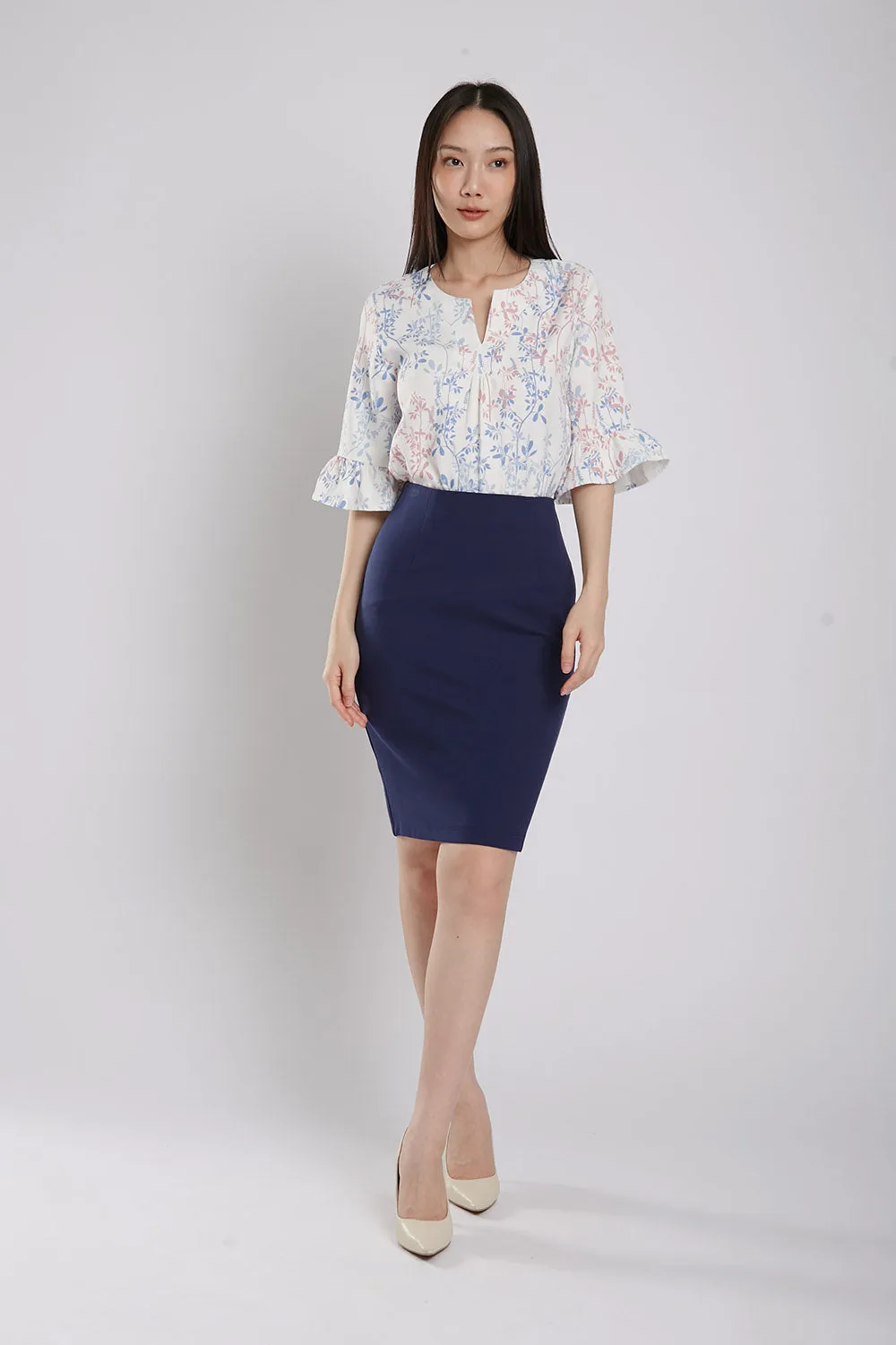 Lisette Pencil Ultra-Stretch Skirt in Navy Blue