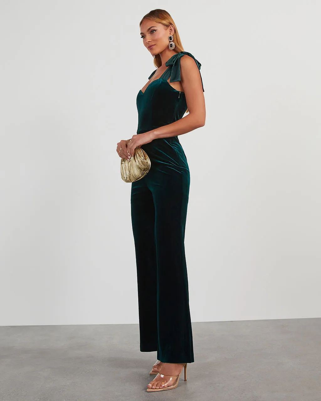 Logan Velvet Shoulder Tie Jumpsuit
