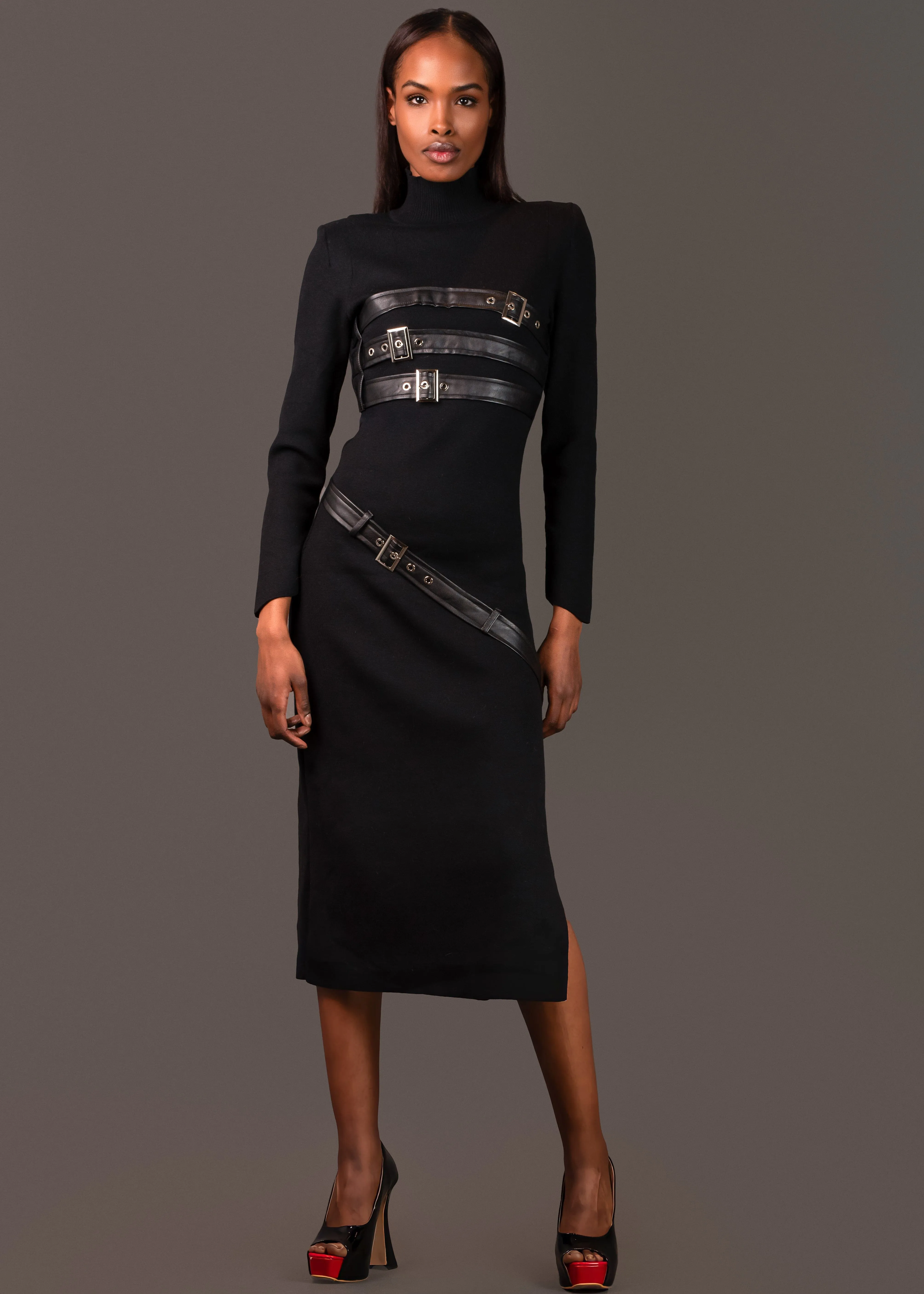 Long Buckled Knit Dress