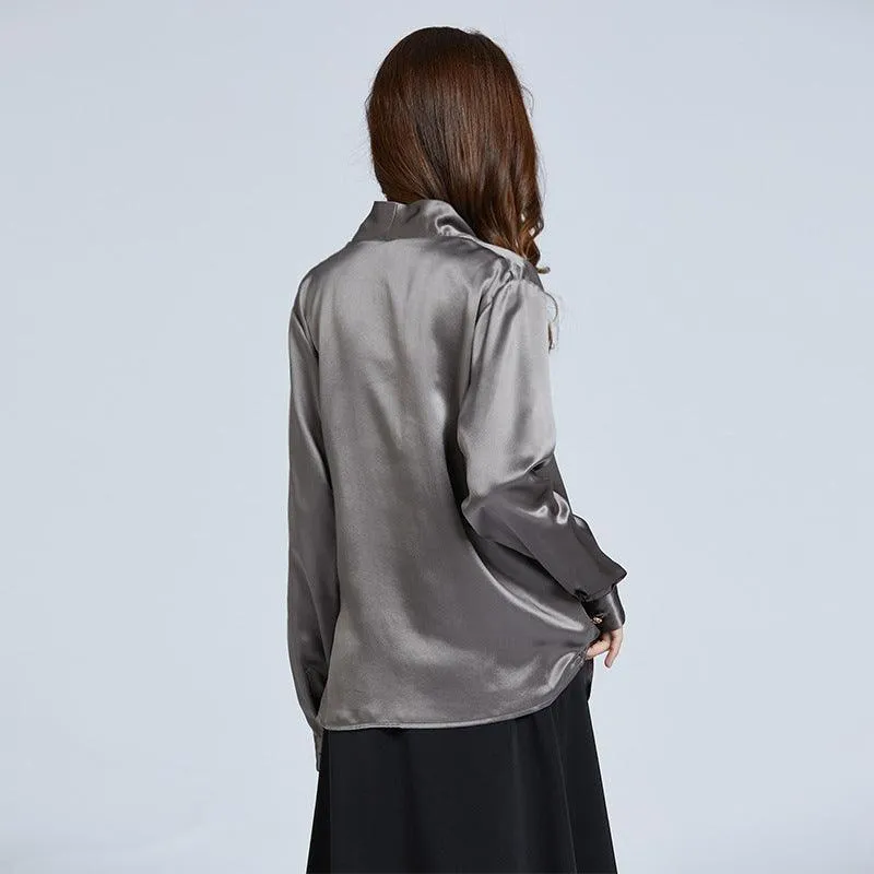 Luxe V-Neck Long Sleeve Blouse in 100% Mulberry Silk for Women