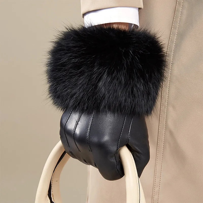 Luxury Rabbit Fur Leather Gloves