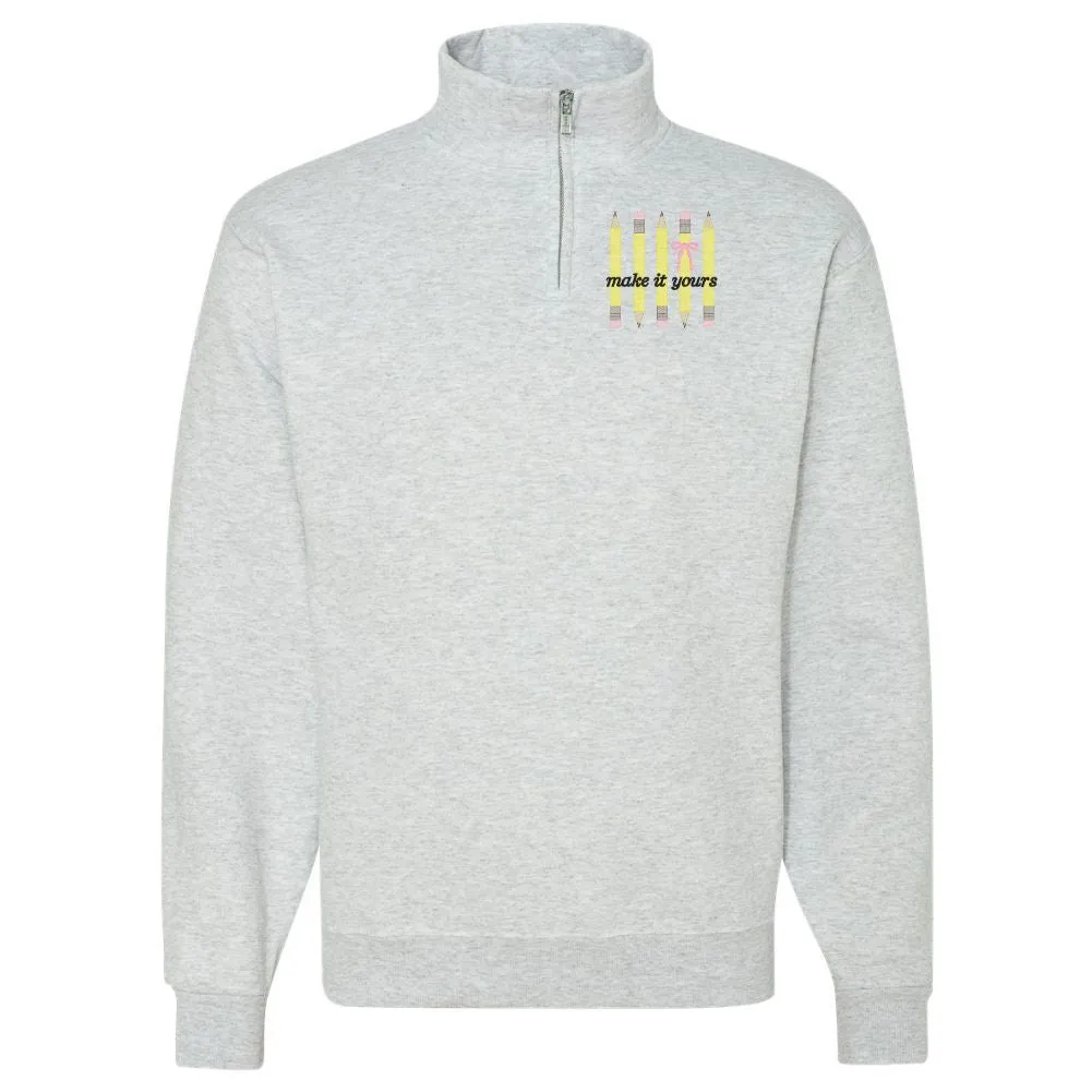 Make It Yours™ 'Bow & Pencil' Quarter Zip Sweatshirt