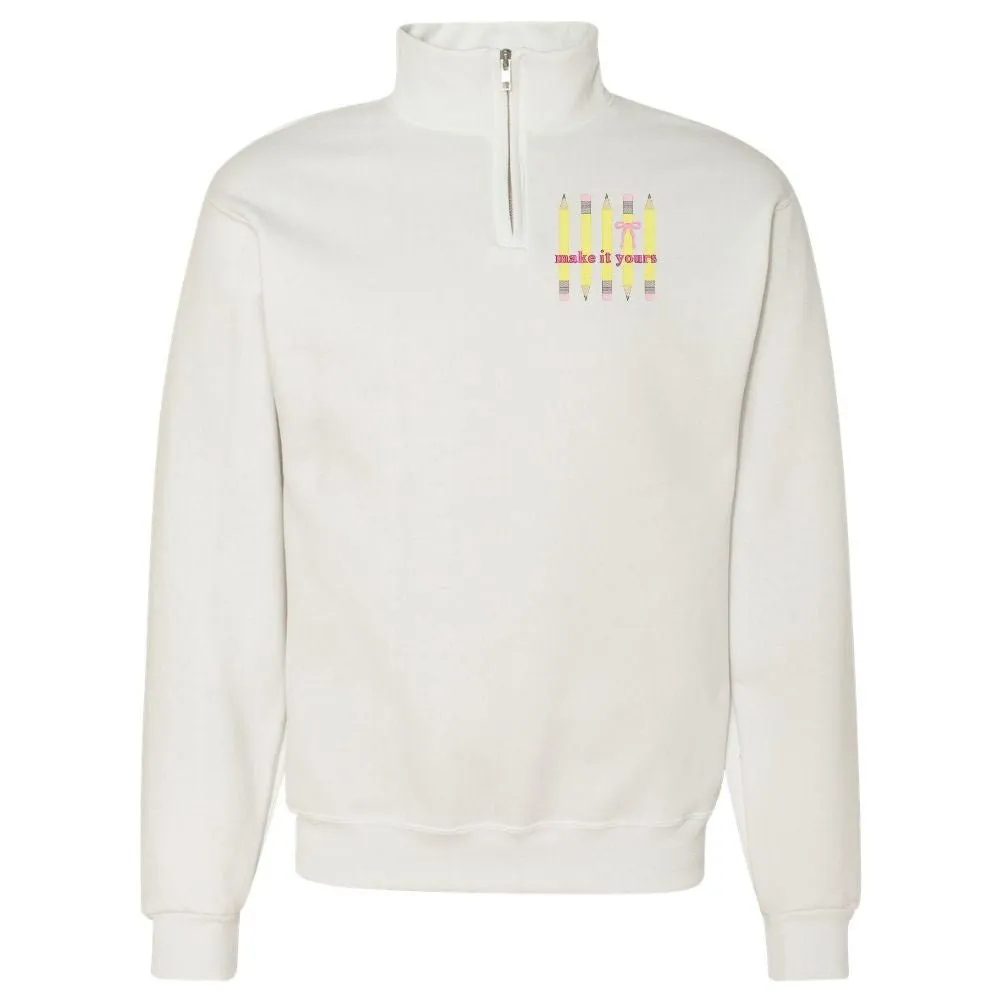 Make It Yours™ 'Bow & Pencil' Quarter Zip Sweatshirt