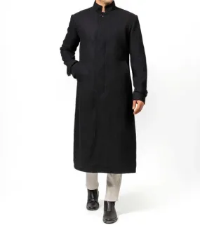 McGhee Mens Black Long Wool Overcoat