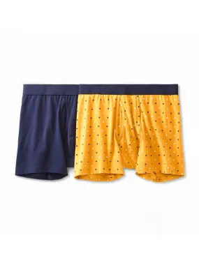 Men's 2 Pcs Polka Dots Boxers Set,Navy/Yellow