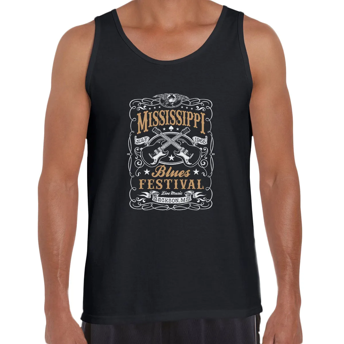 Mississippi Blues Festival 65 Retro Indie Blues Vintage Graphic Print Typographygraphy Unisex Tank Top
