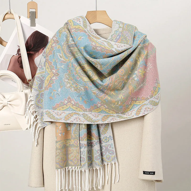 MY07New high-grade women's scarf autumn and winter shawl dual-purpose core-spun yarn thick warm scarf
