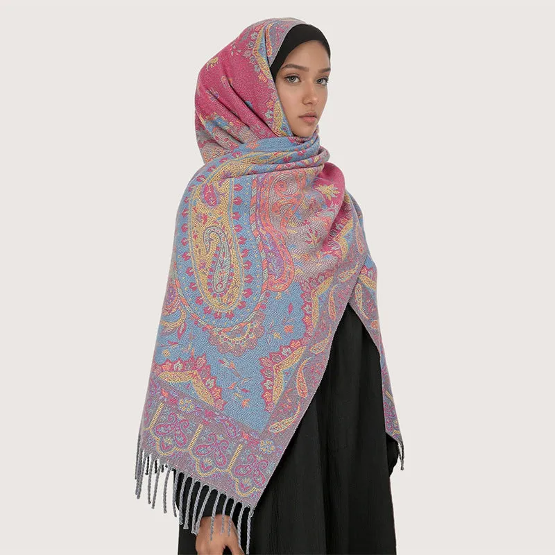 MY07New high-grade women's scarf autumn and winter shawl dual-purpose core-spun yarn thick warm scarf