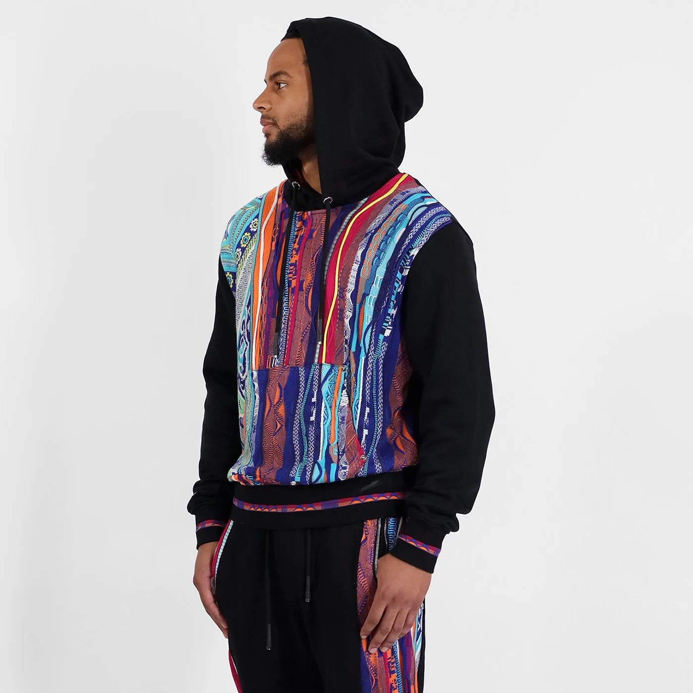 New - COOGI Sweater Pieced Fleece Hoody in Black
